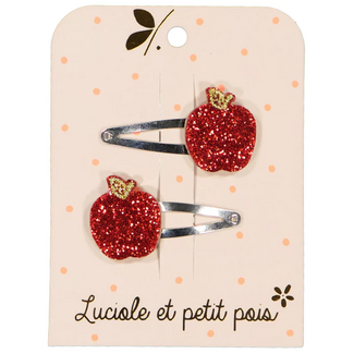 LUCIOLE ET PETIT POIS 2 X BARRETTES 4CM - POMMES ROUGES