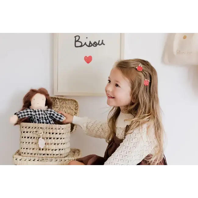 LUCIOLE ET PETIT POIS 2 X BARRETTES 4CM - POMMES ROUGES