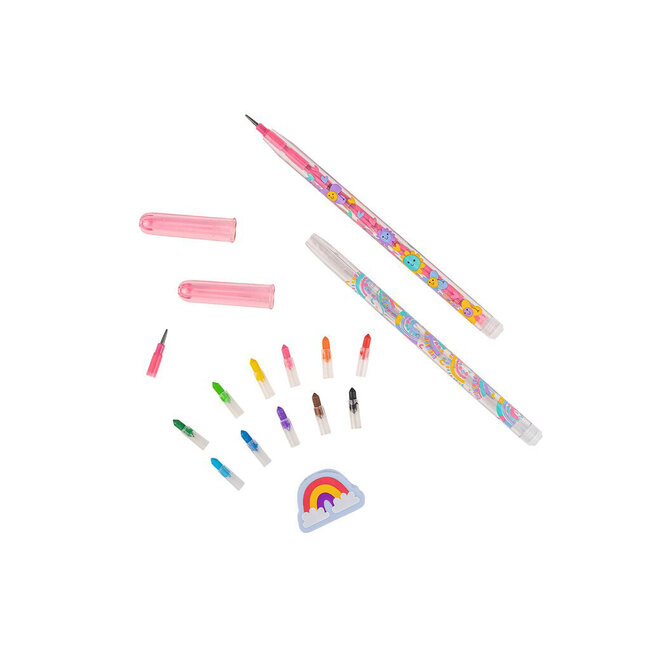 2 X CRAYONS MINES EMPILABLES + GOMME - ARC-EN-CIEL