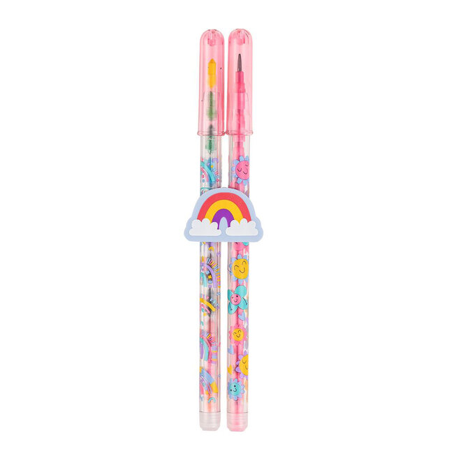 2 X CRAYONS MINES EMPILABLES + GOMME - ARC-EN-CIEL