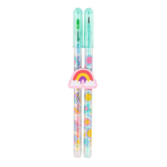 2 X CRAYONS MINES EMPILABLES + GOMME - ARC-EN-CIEL