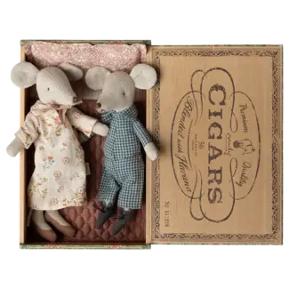 MAILEG GRAND-PARENTS SOURIS DANS LEUR BOITE À CIGARES