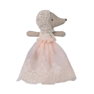 MAILEG BÉBÉ SOURIS 6CM - ET SA ROBE DE BAPTÊME ROSE POUDRÉ