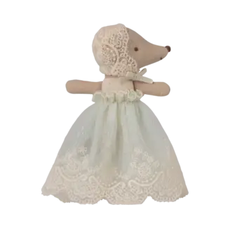 MAILEG BÉBÉ SOURIS 6CM - ET SA ROBE DE BAPTÊME MENTHE