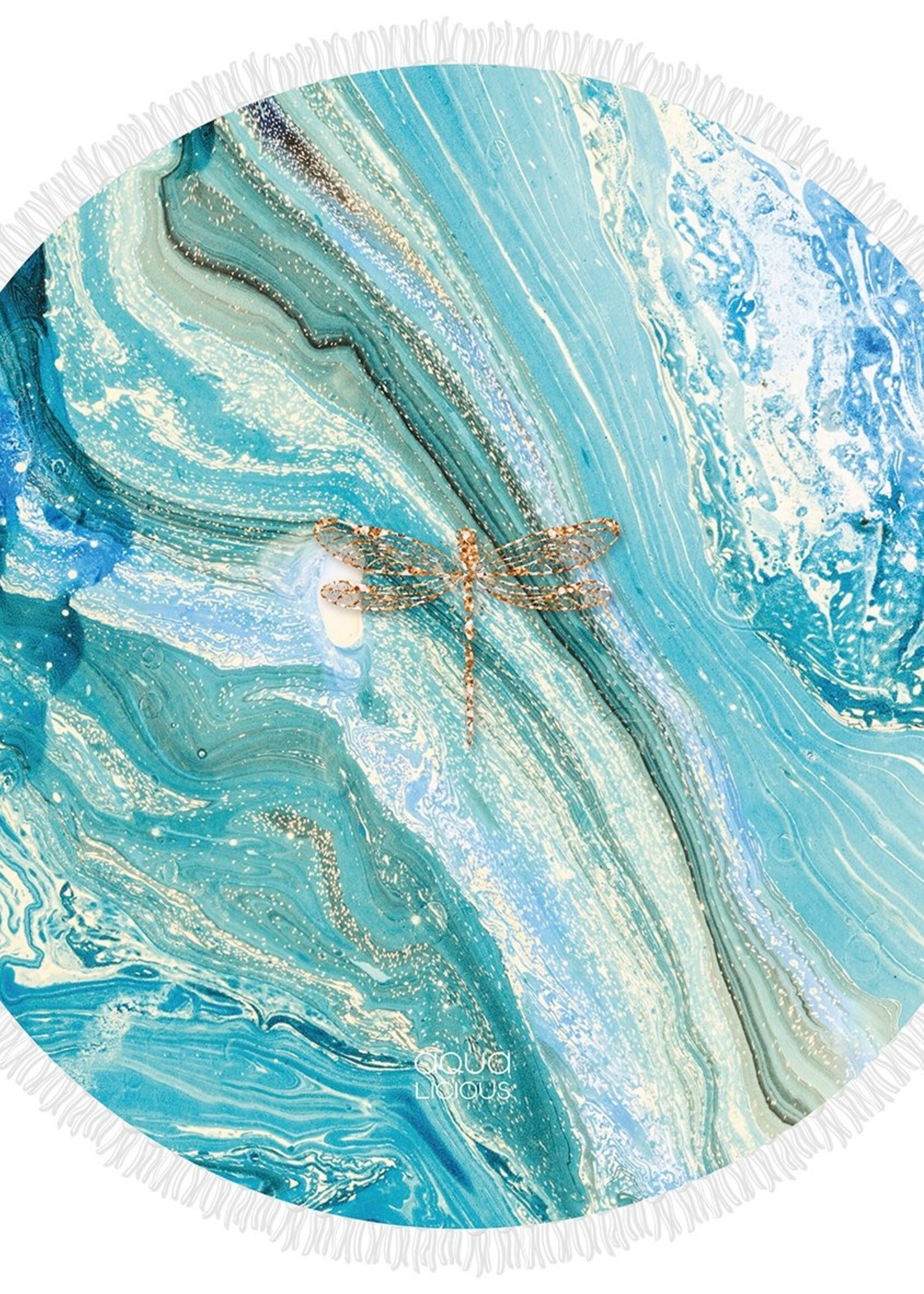 Aqua-licious Roundie Towel Marble Dragon Fly