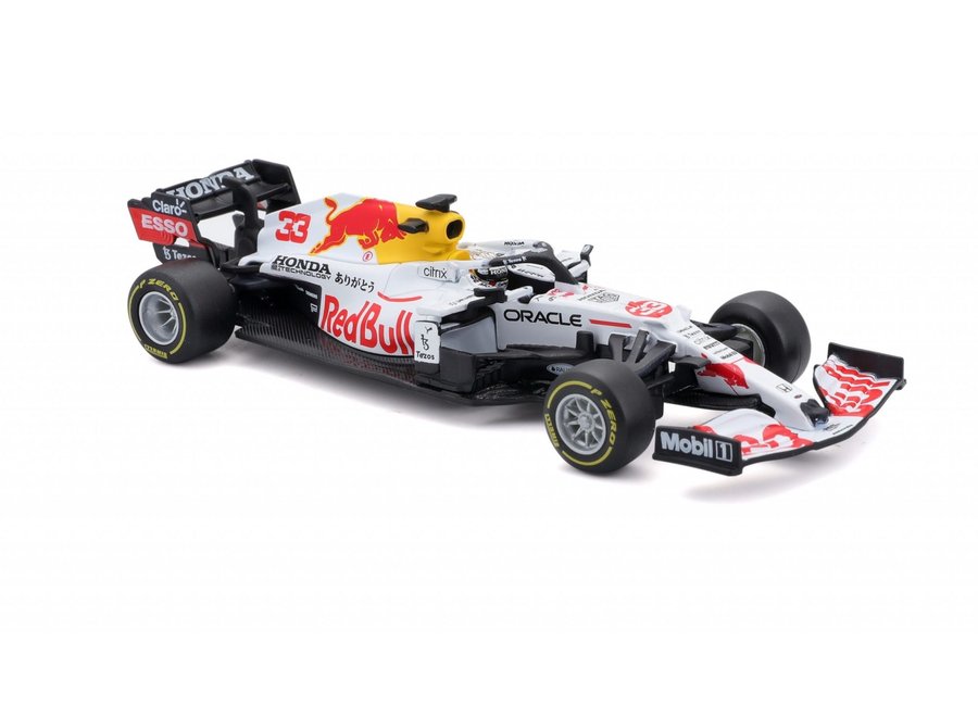 Max Verstappen RB16B Burago Wit GP Turkije  1:43 met Helm & in glazen box