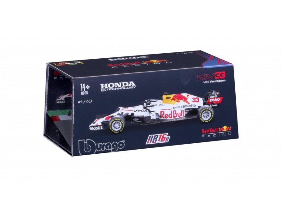 Max Verstappen RB16B Burago Wit GP Turkije  1:43 met Helm & in glazen box