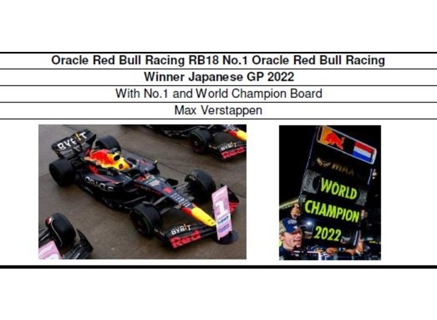 PRE ORDER NOW Spark  RB18 Max Verstappen Wereldkampioen GP Japan 2022 1:18