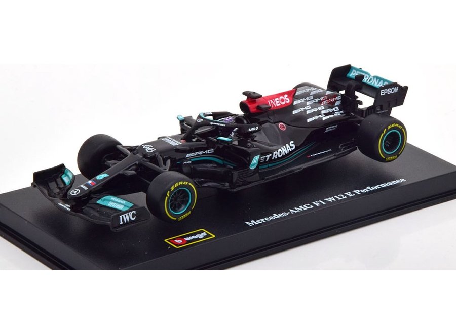 Bburago Mercedes Benz AMG F1 W12 EQ Power+ #44 Lewis Hamilton Formule 1 seizoen 2021 modelauto met helm in luxe verpakking schaalmodel 1:43Bburago Mercedes Benz AMG F1 W12 EQ Power+ #44 Lewis Hamilton Formule 1 seizoen 2021 modelauto met helm in luxe verp