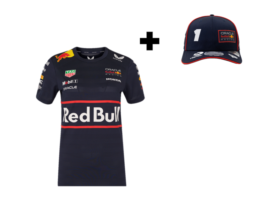 SALEBUNDLE- Red Bull Racing Teamline Shirt en Max Verstappen Cap 2025
