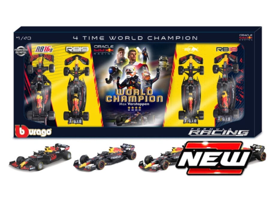 BBURAGO Red Bull Racing F1 - 4 x World Champion set Max Verstappen - RB16B - RB18 - RB19 - RB20