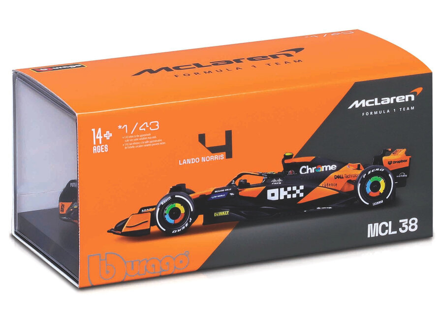 Burago Mclaren MCL 38 #4 LANDO NORRIS 2024 With Helmet