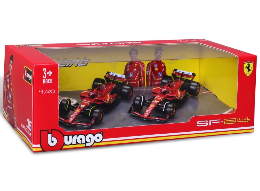 Burago Ferrari SF-24 #16 Charles Leclerc + #55 Carlos Sainz 2024 - 2 CAR SET