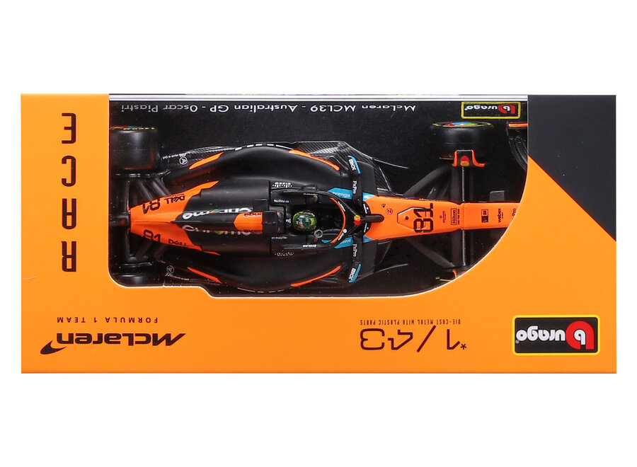 Oscar Piastri Mclaren MCL39 #81 Burago Seizoenscar met helm & display 2025 1:43