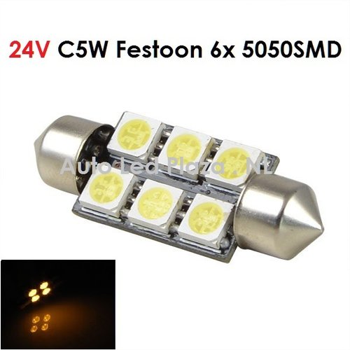 24V C5W Festoon 36MM 6x 5050SMD LED Geel/Amber 24V C5W Festoon 36MM 6x 5050SMD LED Geel/Amber