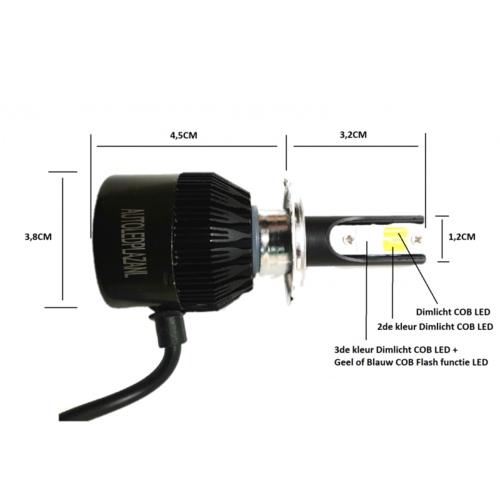 COB LED HB3 9005 3800LM 22W LED dim/mist/breedstr. licht (Wit/Geel/Blauw met Geel flash) COB LED HB3 9005 3800LM 22W LED dim/mist/breedstr. licht (Wit/Geel/Blauw met Geel flash)