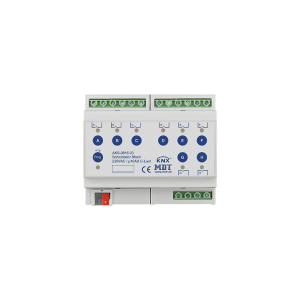 MDT 8-fach Schaltaktor 6TE AKS Standard 16A C-Last 140 µF