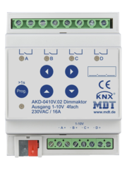 MDT 4 voudige Stuureenheid 1-10V AKD  4TE Din rail met RGBW functionaliteit