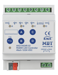 MDT Controller LED a 4 canali 4/8A, 12/24V CV LED o RGBW, TW