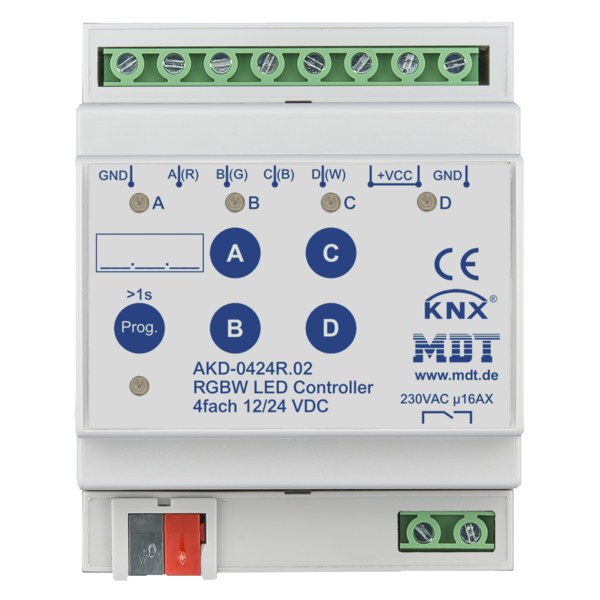 MDT Controller LED a 4 canali 4/8A, 12/24V CV LED o RGBW, TW