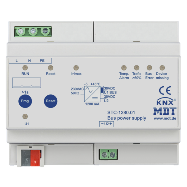 MDT Alimentation Bus KNX | 1280 mA, Fonction de diagnostic