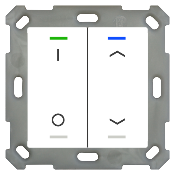 MDT Taster Light 55 2-fach RGBW Reinweiß glänzend, Ausführung  I/O und  Up/Down  Symbol