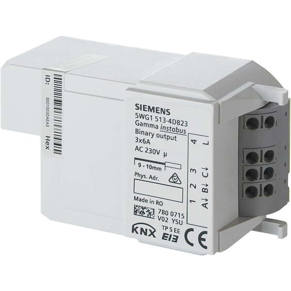 Siemens Atuador de comutação de 3 canais 3 x 6 A, AC 230 V | RL 513D23