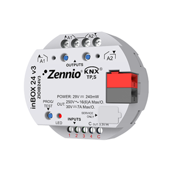 Zennio Multiaktor UP mit 2 Ausg. (16A C-Last) und 4 Analog-Digital-Eing.