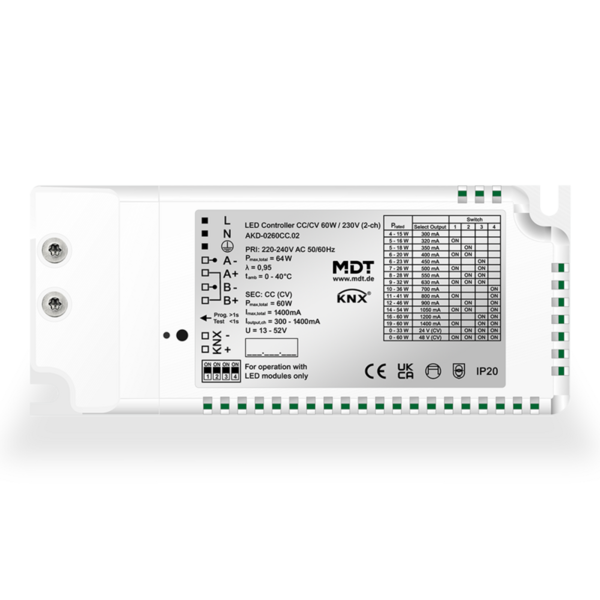 MDT Controller LED a 2 canali CC/CV 60 W / 230 V