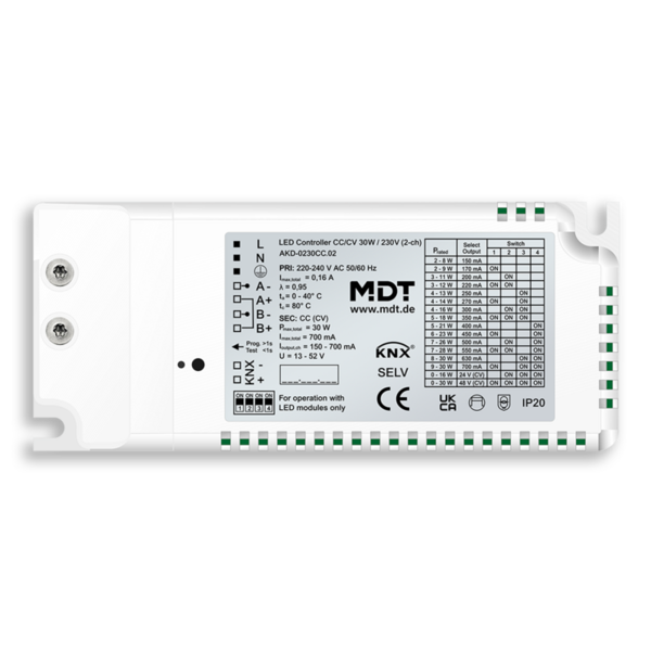 MDT Controller LED a 2 canali CC/CV 30 W / 230 V
