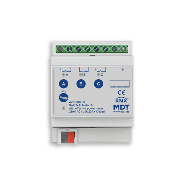 MDT Atuador de comutação de 3 canais AZI com medição de potência ativa | série .03 16/20Amp C-carga
