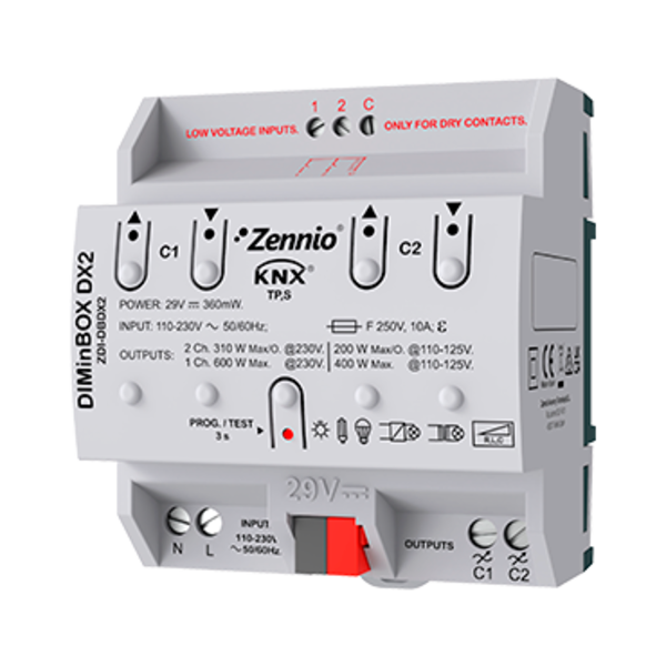 Zennio DIMinBOX DX2 | 2 canale, universale RLC, LED, CFL 310-600W