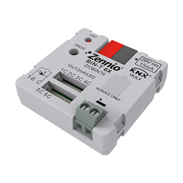 Zennio BIN-T 6X Uni. Schnittstelle 6 Binäreing./LED-Ausg. + 1 Temp. Eing.