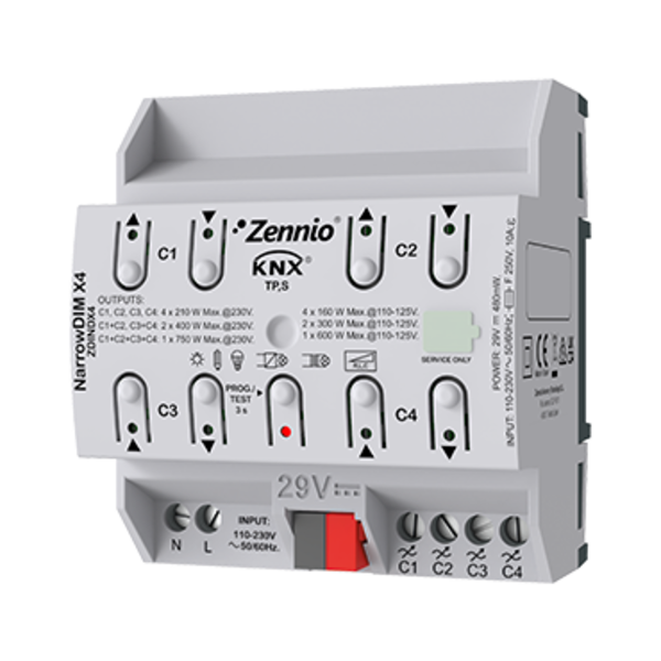 Zennio NarrowDIM X4 | 4-fach, universell RLC, LED, CFL 210-750W