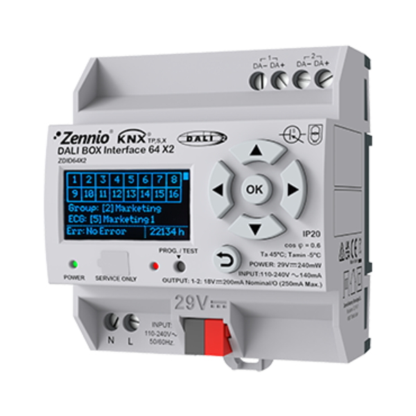 Zennio DALI BOX Interface 64 X2 | Interfaz KNX DALI 64 balastos, 2 canales