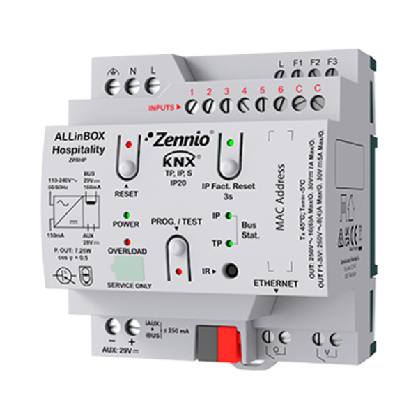 Zennio ALLinBOX Hospitality - KNX power supply - IP interface, 5 outputs, 6 inputs