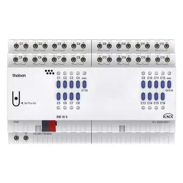 Theben Theben RM 16 S KNX – Attuatore 16 canali FIX2 con LED di stato