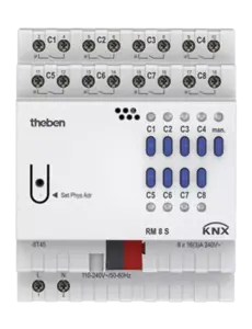Theben RM 8 S KNX – 8-voudige schakelactor 16 A met FIX1 en LED-status