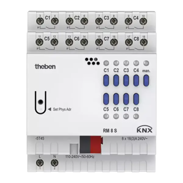Theben RM 8 S KNX – Attuatore 8 canali 16 A FIX1 con LED di stato