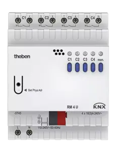 Theben RM 4 U KNX – 4-voudige schakelactor 16 A met FIX1 en LED’s