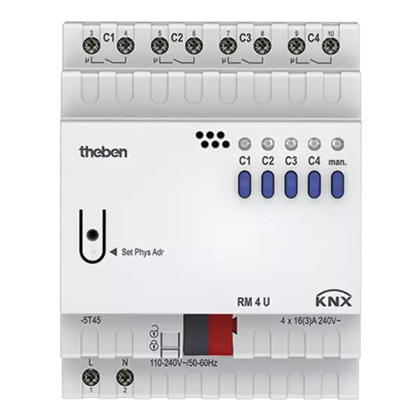 Theben RM 4 U KNX – Attuatore 4 canali 16 A FIX1 con LED di stato