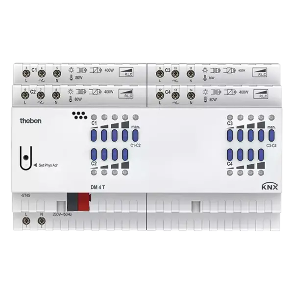 Theben DM 4 T KNX – 4×400 W Dimmaktor (R, L, C) für LED & Halogen