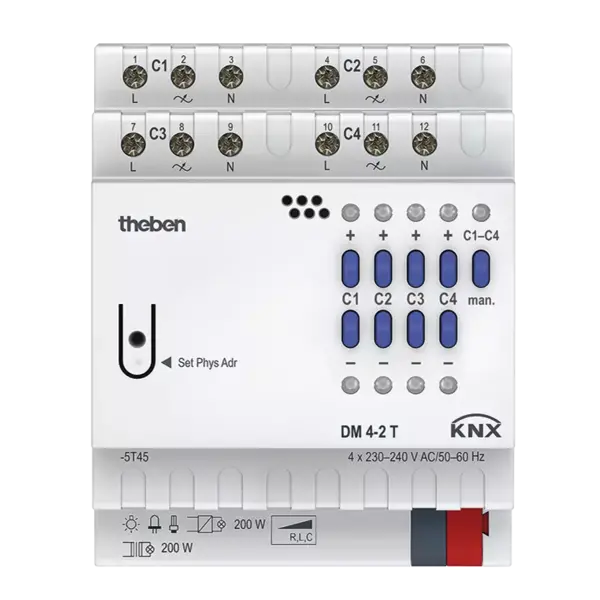 Theben DM 4-2 T KNX universal dim actuator 4x200 W FIX1 for R, L, C
