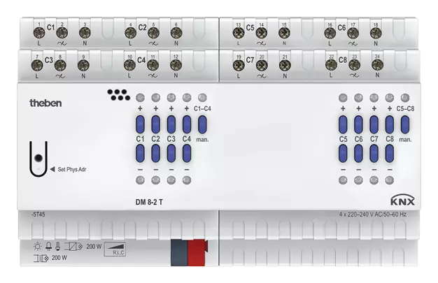Theben DM 8-2 T KNX – Variateur 8 canaux FIX2, 200 W/voie (R, L, C)