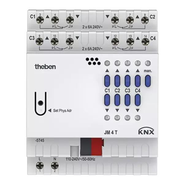 Theben JM 4 T KNX – 4-channel shutter actuator FIX1, 6 A 230 V AC, DIN rail