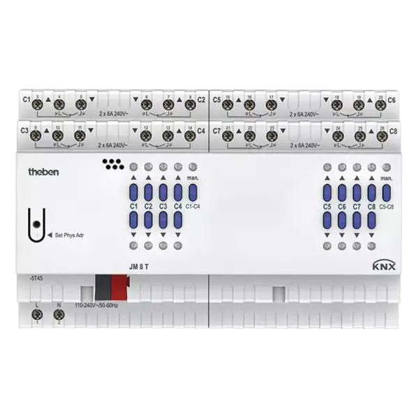 Theben JM 8 T KNX – 8-Kanal Jalousieaktor FIX2, 6 A 230 V AC, Hutschiene