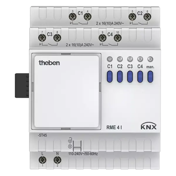 Theben RME 4 I KNX | 4-fold switch actuator, C-load 16 A, ext. module MIX2