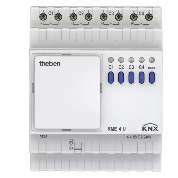 Theben RME 4 U KNX | Atuador 4 can. 16 A, módulo de expansão MIX2