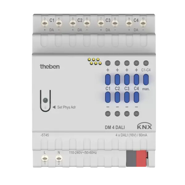 Theben DM 4 DALI KNX | 4-kanaals DALI dimactor voor 4×30 DALI-drivers