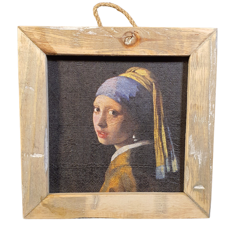 wooden tile old dutch girl with a pearl earring-1